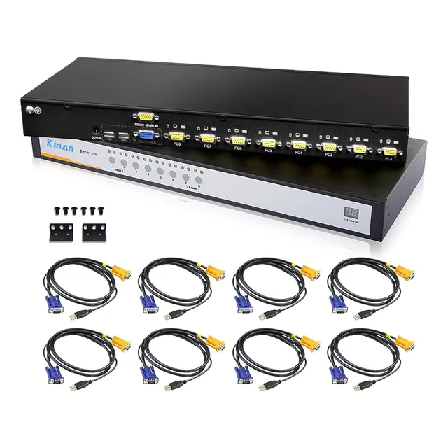 Conmutador Kvm Usb Vga De 8 Puertos Con Menú Osd, Montaje En