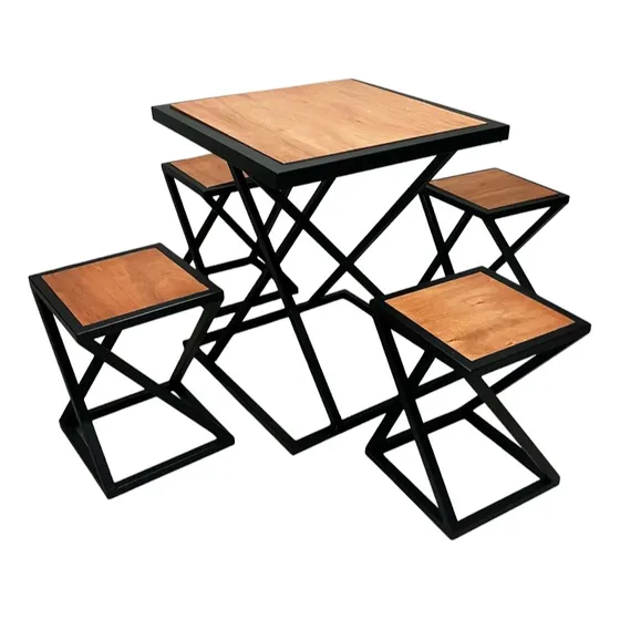 Combo 4 Banquetas Industrial+mesa 60x60 Hierro/mad.mod.maipú