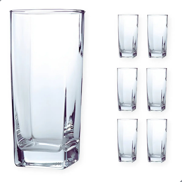 Jogo De 6 Copos De Vidro Alto 300ml Quadrado Suco Agua Ms Variedades Incolor