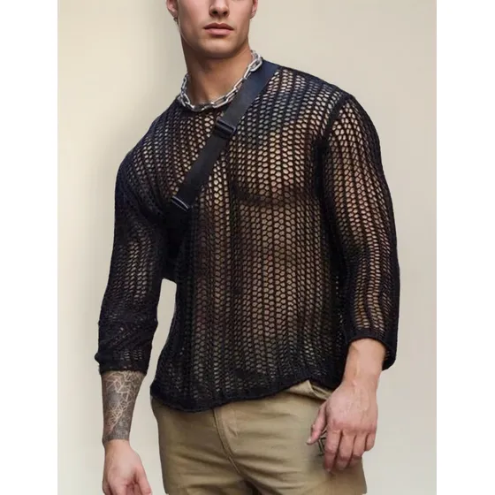 L Playera De Malla Transparente De Verano Para Hombre