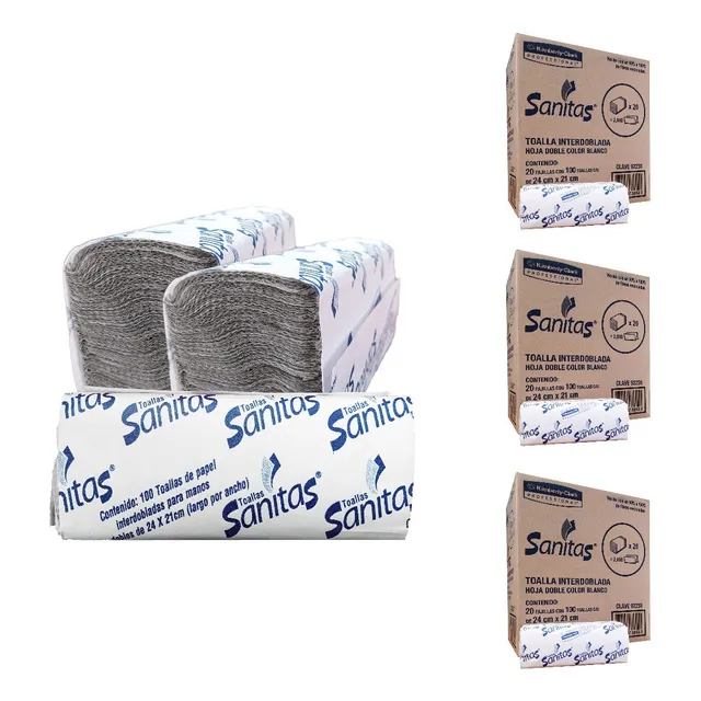 Toalla Interdoblada Sanitas 3 Cajas 2000 Servicios C/u 92231