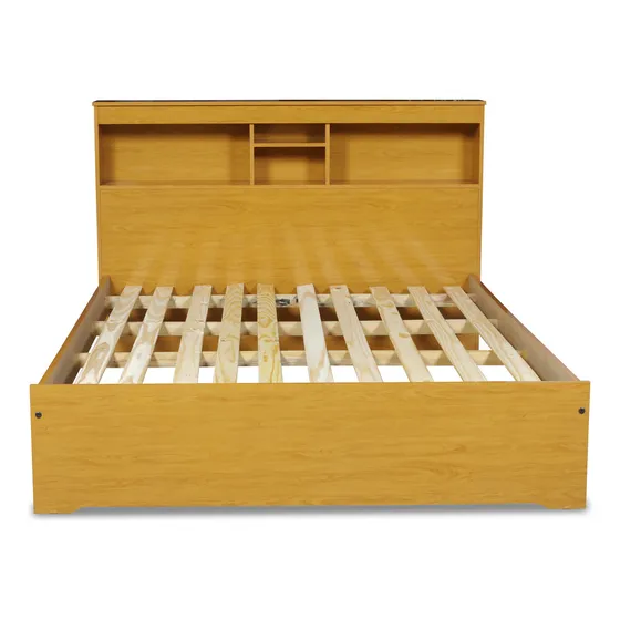 Base Cama Dos Plazas Dormitorio Respaldo Con Repisa+++ Color Roble Repisa