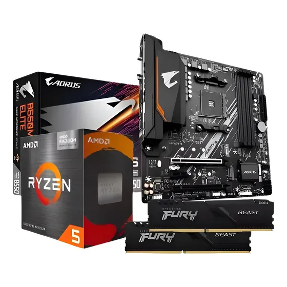 Kit Placa Mãe Aorus B550m Elite Ryzen 5 5600gt 16gb 3200mhz