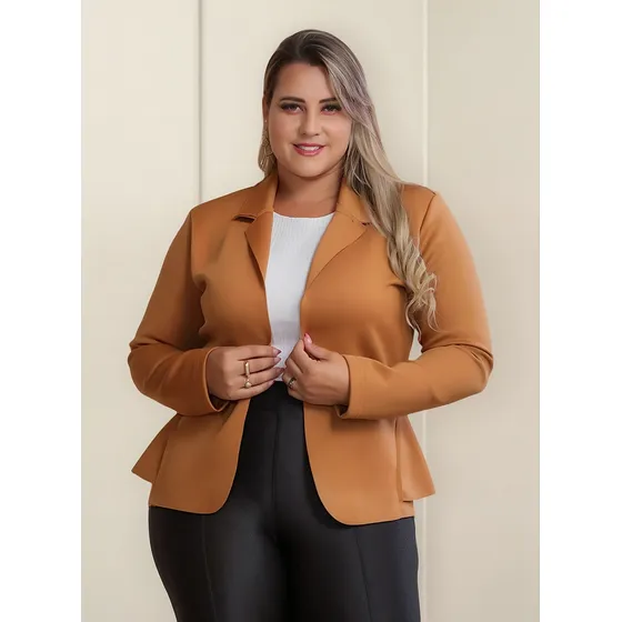 Blazer Curto Plus Size Feminina Babado Laterais De Neoprene