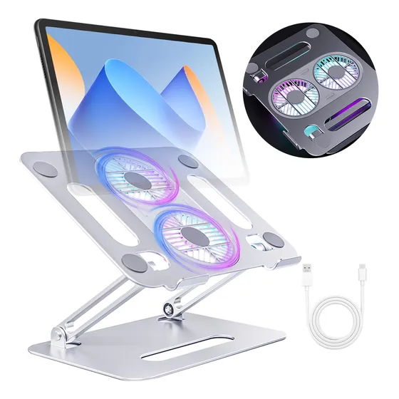 Suporte Para Laptop Com Ventilador Duplo E Luzes Rgb