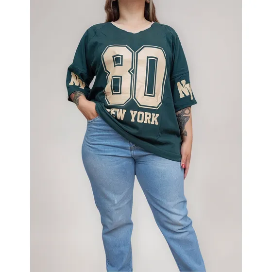 Remera Algodón Premium Estampada Jersey - Dama N.y. 80
