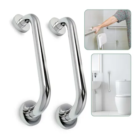 Kit 2 Barra De Apoio Acessibilidade Para Idoso Deficiente Em Aço Inoxidável Alça 40cm