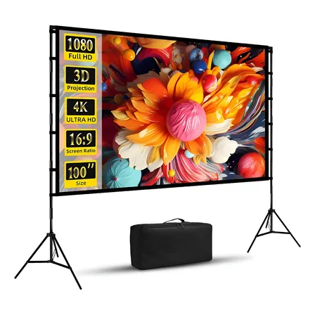 Tela De Projeção De Dobrável 100 Polegadas Com Suporte 0