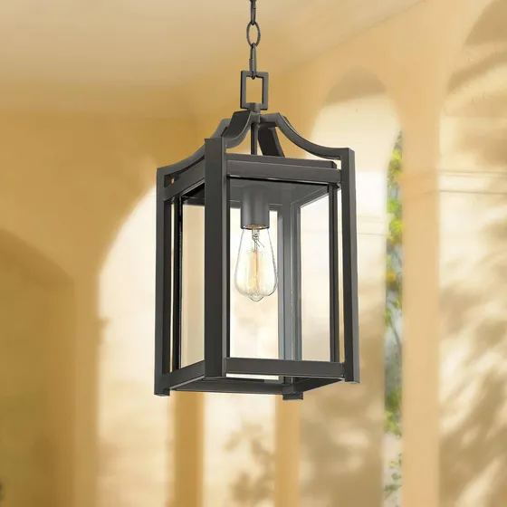 Lampara Techo Rustica Exterior Hierro Negro 17  Vidrio Casa