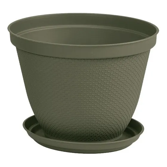 Matera Redonda Rafia Rimax 35 Cm Con Plato Verde Musgo