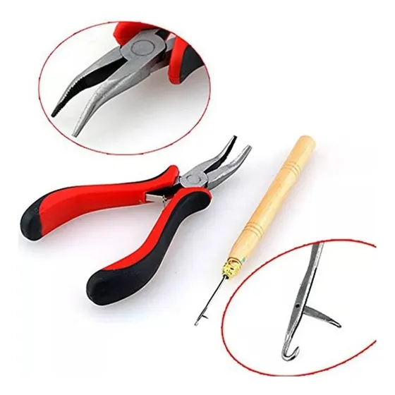 Kit Pinza Y Gancho Para Aplicación Extensiones Cabello Color Rojo