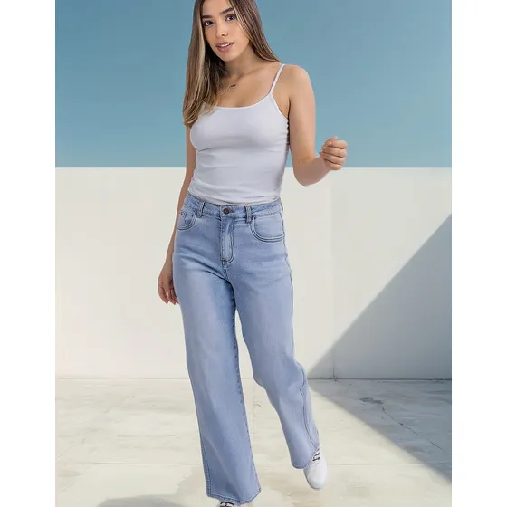 Jeans Vaquero De Dama Wide Ufo Paris Celeste Super Oferta