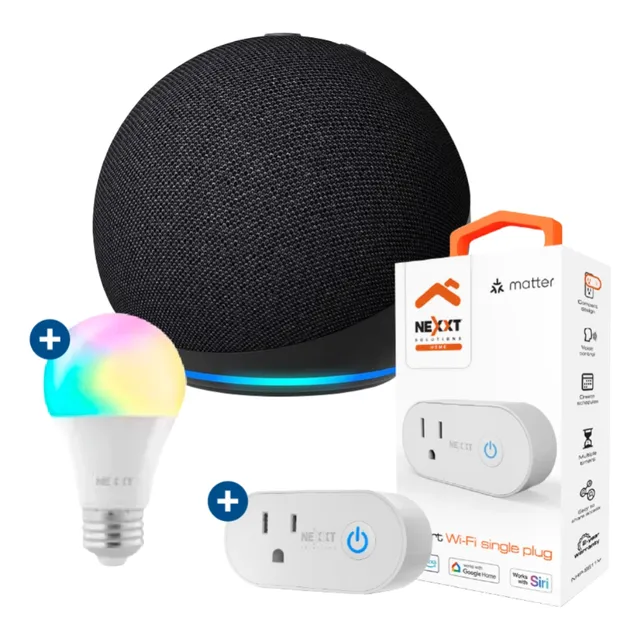 Pack Amazon Echo Dot 5 Negro + Enchufe + Foco