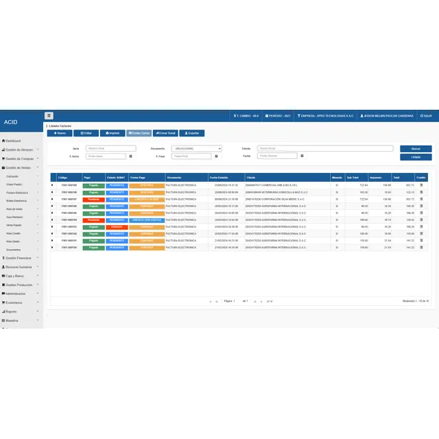 Sistema Software De Almacen Facturacion Electrónica
