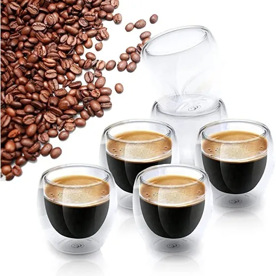 Paquete 6 Tazas Doble Vidrio Térmico Para Cafe Espresso 80ml