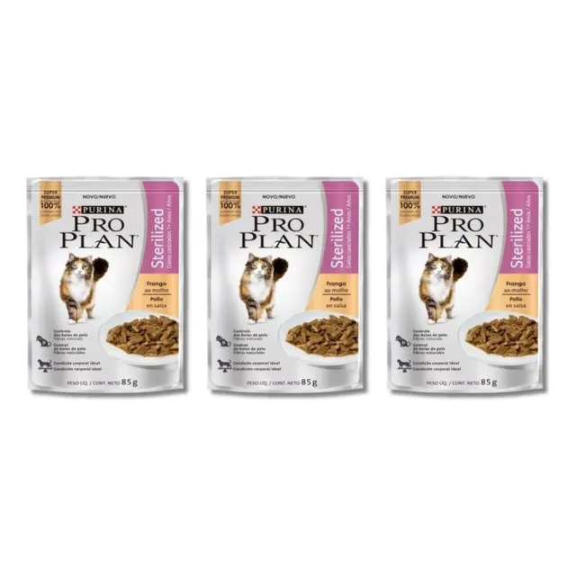 Alimento Humedo Para Gatos Proplan Pouch Sterilized 85gr X3
