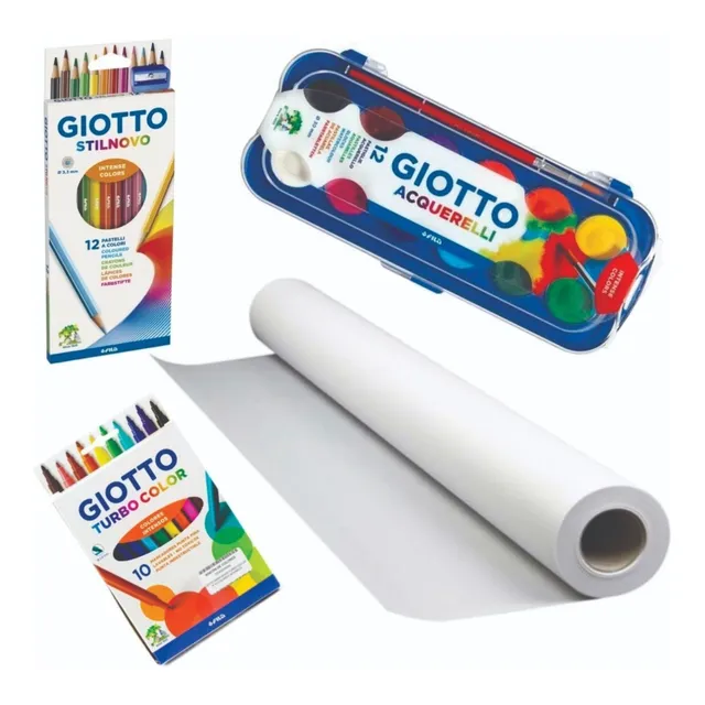 Kit Rollo Papel Dibujo Lapices Marcadores Acuarelas Giotto