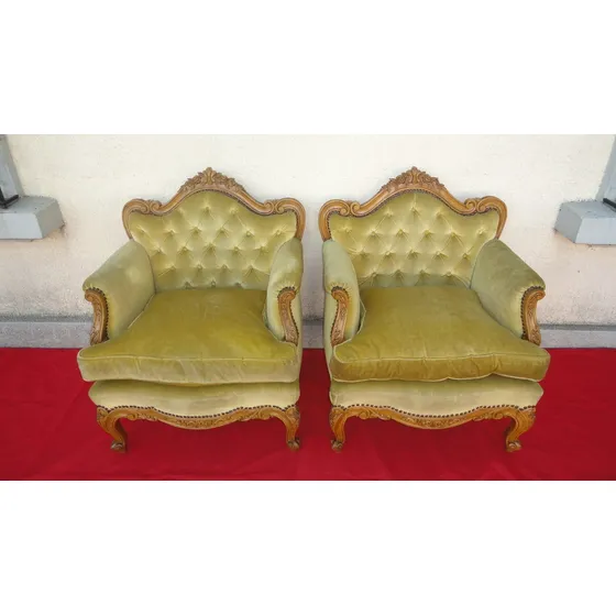 Sillon Frances Luis Xv Antiguo Capitoneado Esculturado Vealo