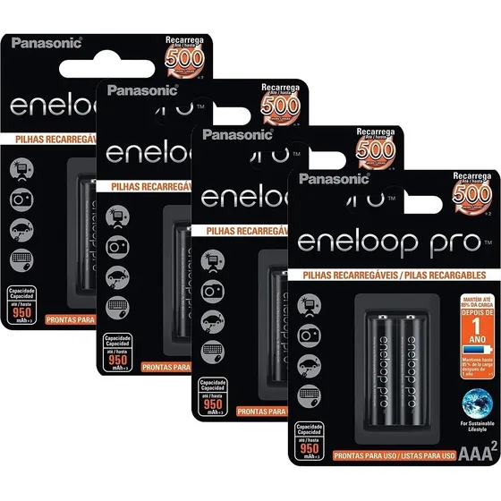 8 Pilhas Rec Eneloop Pro Aaa - Bk-4hcce/2bb (4 Cartelas C/2)