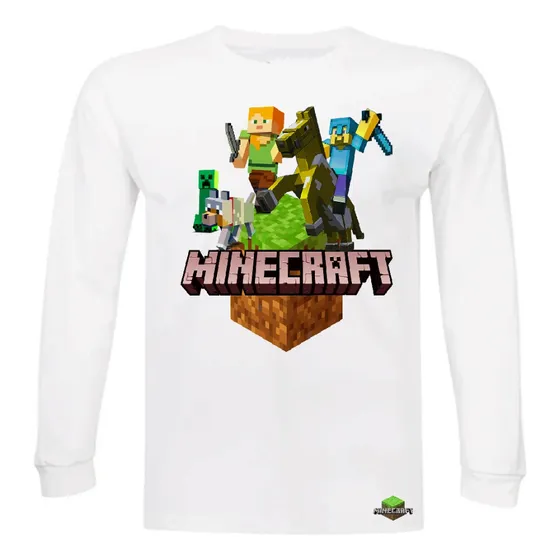 Poleras Manga Larga, Minecraft 100% Algodón 