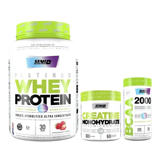 Whey Protein 2 Lb + Creatina 300 + Bcaa 2000 Star Nutrition