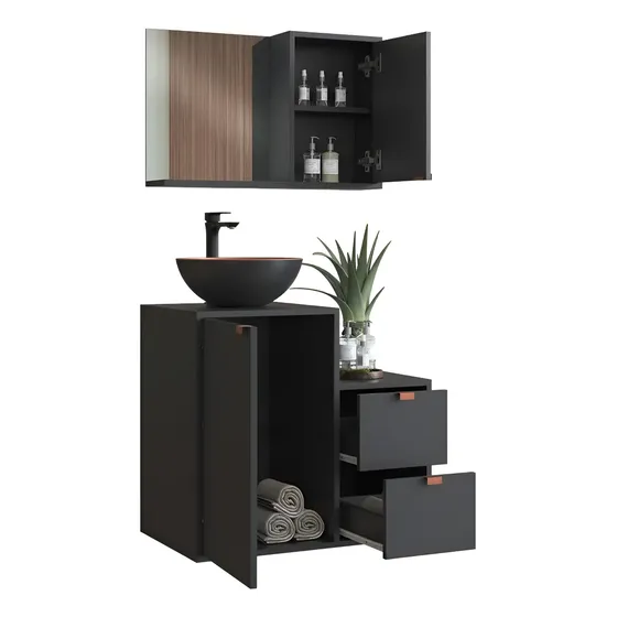 Mueble Baño Arte Cas Bacha y espejo Premium 15mm Gris Oscuro | Cuotas sin interés