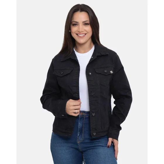 Jaqueta Jeans Botões Jaquetinha Preta Black Denim