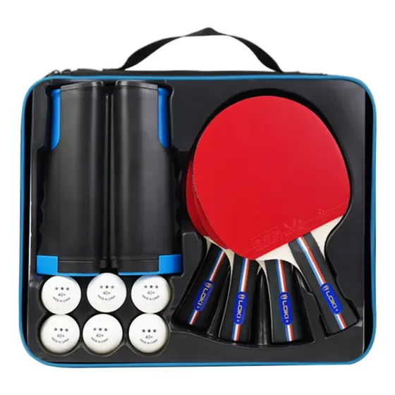 Set 4 Paletas De Ping Pong Con Red Nivel Inicial + 6 Pelotas Color Negro/Rojo Tipo de mango Tradicional