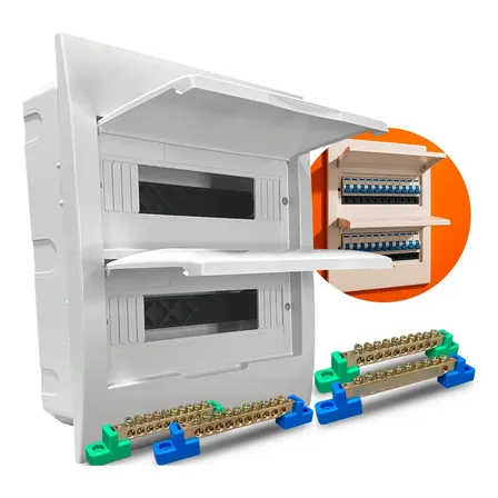 Kit Quadro De Distribuicao Pvc 24 Polos Embutir + Barramento