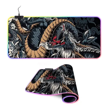 Mouse Pad Extra Grande Gamer Dragao Led Rgb 80x30cm  Preto Dragão