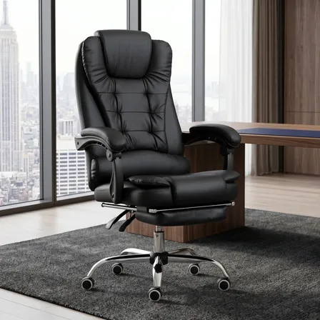 Cadeira Presidente Giratoria Escritorio Ergonomica Couro Preto Borracha