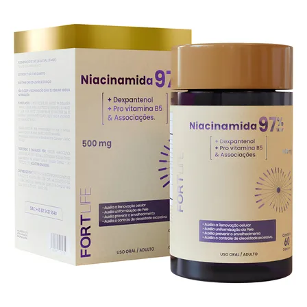 Niacinamida 500mg 60 Cápsulas Fortlife Sem Sabor
