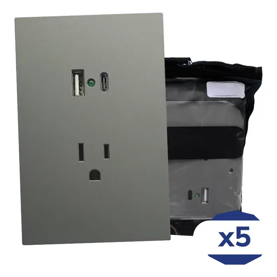 Placa Luxury Contacto Sencillo 90-277vca Y Convertidor De Voltaje Doble Usb (tipo A Y C) 5vcd 2.1a Gris Oxford 74x112mm Skin Feel Luxury Artlite Paquete 5 Piezas