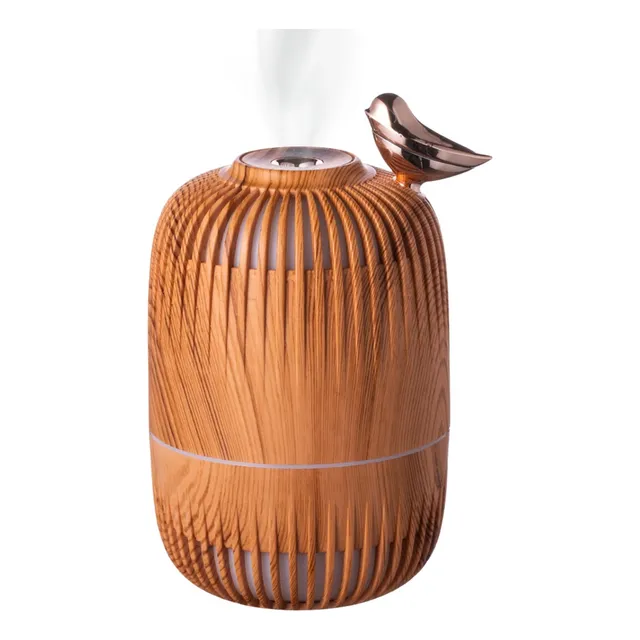 Humidificador Diseño Madera Con Iluminación Led Modelo Bird Marrón Claro