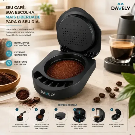 Adaptador Café Moído Dolce Gusto Cápsula Reutilizável Cafeteira Espresso Porta Pó Refil Compatível Genio S Genio Piccolo XS Mini Me Circolo Infinissima Café Expresso Recarregável Davely