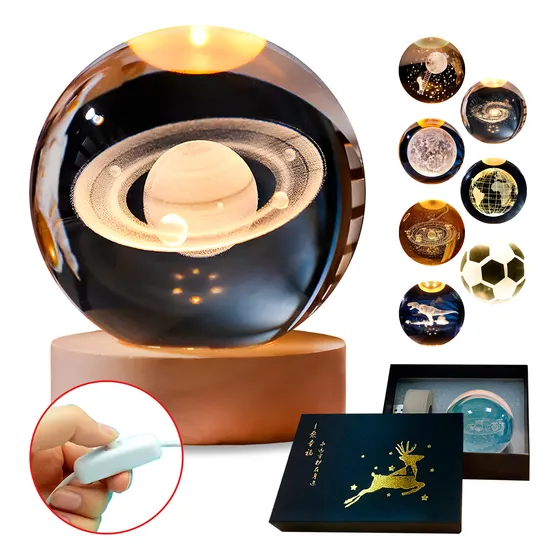Esfera Magica Cristal 3d Led Luz De Noche Estuche Regalo