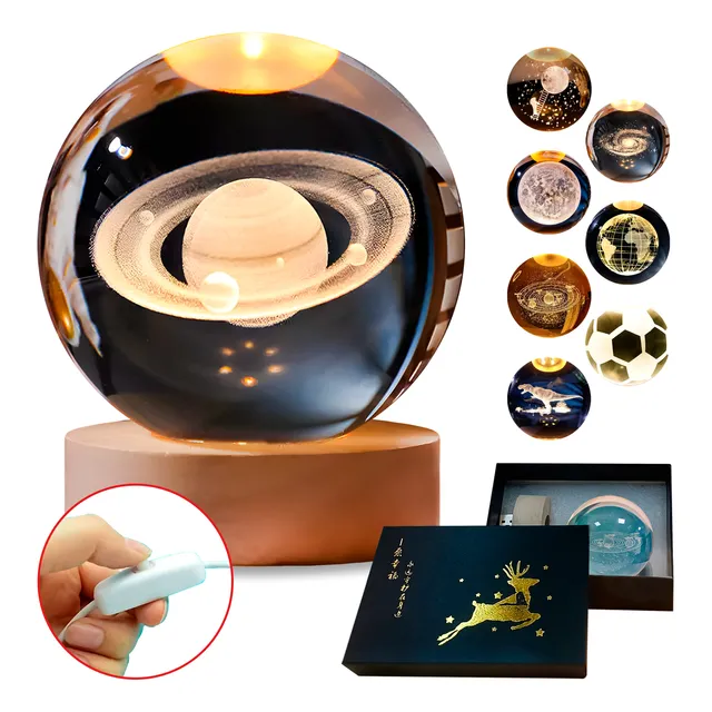 Esfera Magica Cristal 3d Led Luz De Noche Estuche Regalo