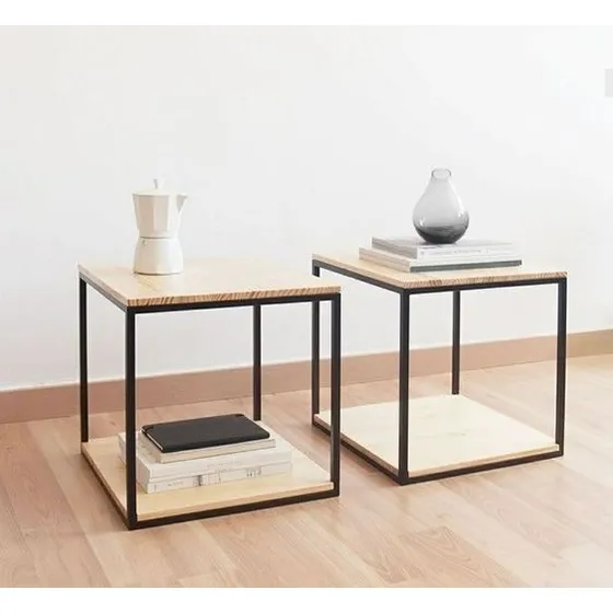 Mesitas De Madera Y Hierro Modernas 