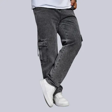 Calça Cargo Masculina Jeans Cós Elástico Larga Streetwear
