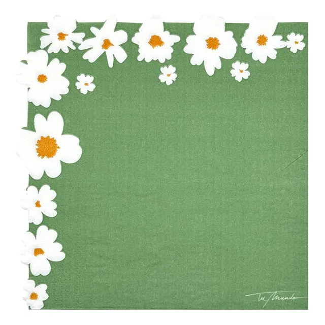 Servilletas Verde Con Margaritas X 20 Unidades 
