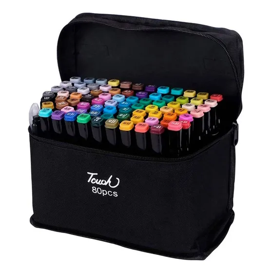 Marcadores Doble Punta Plumones Pincel 80 Colores Con Base