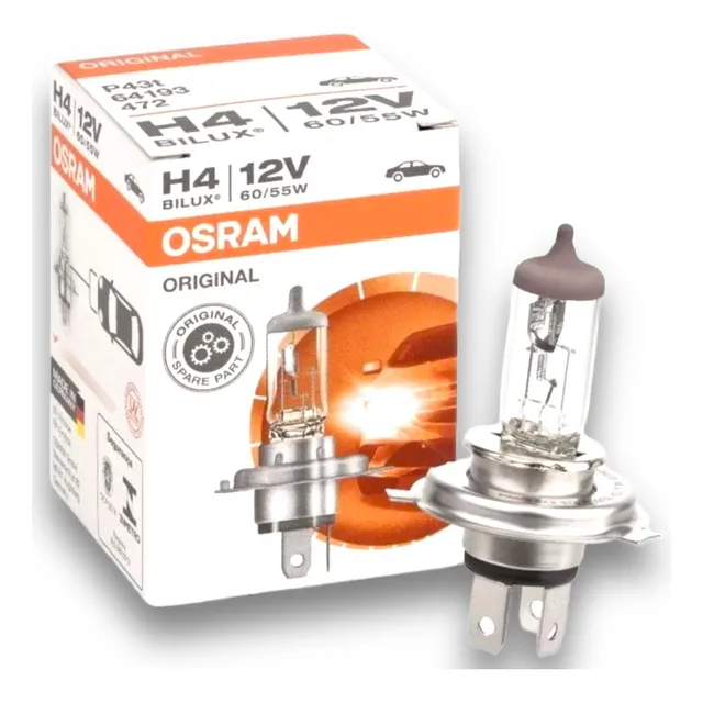 Lámpara H4 Osram Original 12v 60/55w Uv Auto Bilux Halogena 