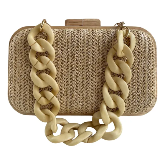 Bolsa Clutch Madeira Festa Rosa Queimado Alça Colorida 