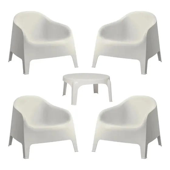 4 Sillones De Jardín Exterior Plástico Skarpo + Mesa Ratona