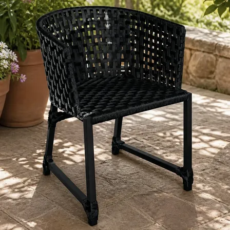 Poltrona Cadeira Jardim Alumínio Corda Náutica - Reforçada Preto Lisa
