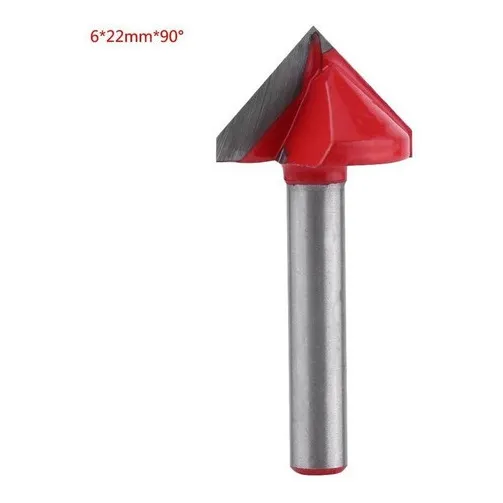 Fresa V Bit 90º Graus 22mm Ø 6mm Chanfro Madeira Cnc - Full