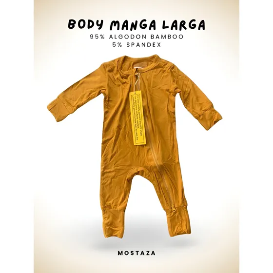 Body Manga Larga Bamboo  Bebé Color Mostaza 95% Algodón