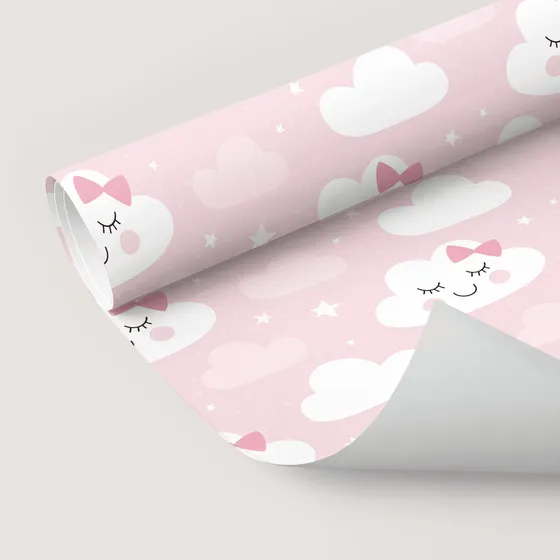 Papel De Parede Vinil Quarto Infantil Nuvenzinhas Rosa 1.5m