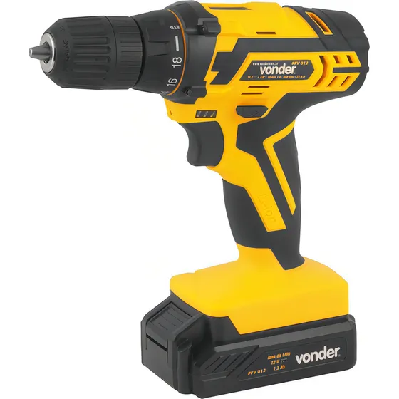 Parafusadeira Furadeira 12v Pfv012 Vonder Sem Fio Bateria de 1.3Ah + Acessórios com Maleta de Transporte 127/220V