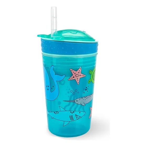 Vaso Pitillo + Porta Snack Nuby 2 En 1 Bebes Niños Nuby